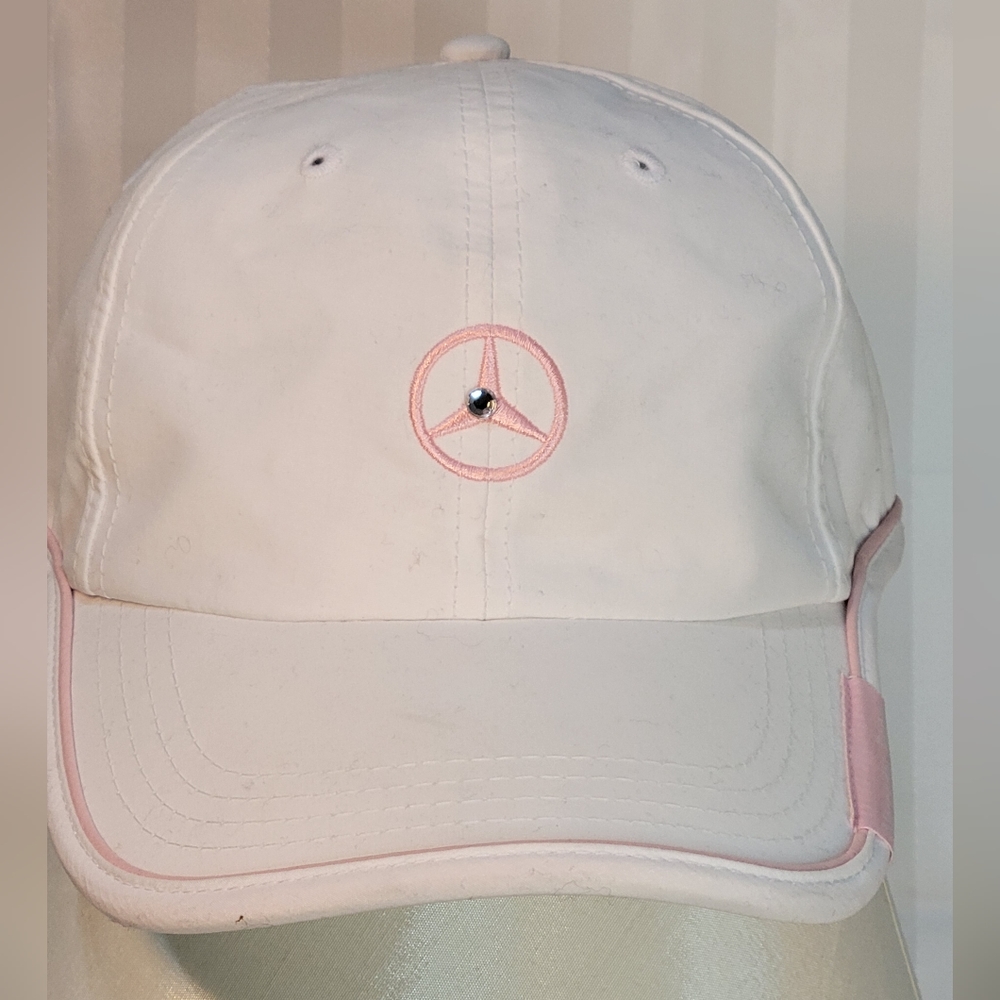 Mercedes Benz Hat Solid White pink logo pick stropesd Adjustable Strap Luxury